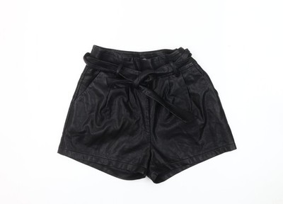 Vera & Lucy Paperbag-Shorts Damen schwarz Kunstleder XS