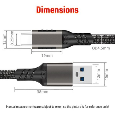 USB A to Type C Cable Fast Charger Lead 3A For Samsung Mobile Phone