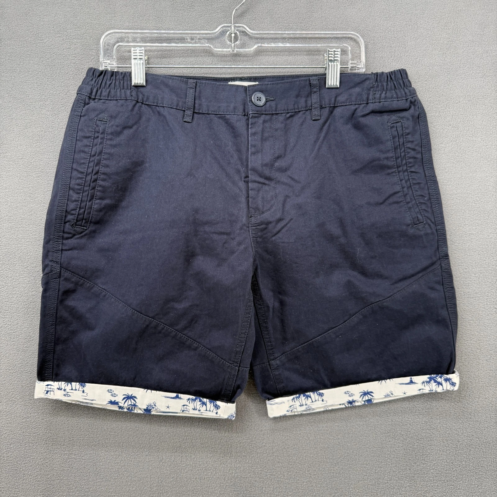 Castro Shorts Mens 42 (35" Waist) Navy Blue Elastic Waist Cuffed Chino