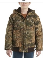 Carhartt Boys Zip Front Canvas Insulated Camo Hooded Jacket Size 14-16 Large