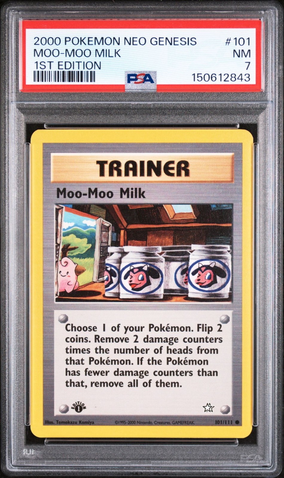 2000 Neo Genesis #101 Moo Moo Milk Trainer PSA 7 Near Mint 1st Edition Pokemon
