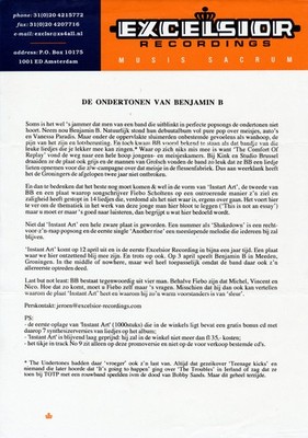 Benjamin B - 1999 [Holland] - Press Release - Excelsior Recordings