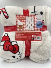 NEW Hello Kitty Sherpa Christmas Twin Blanket Candy Cane 60x90