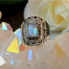 Moonstone- Sterling Silver Ring with Rainbow Moonstone - Size 5