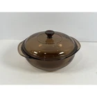 Vintage Pyrex 1.5 L Amber Glass Round Casserole Baking Dish 023 With Lid