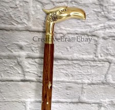 Eagle Brass Handle Walking Stick designer Folding Wooden Brass Inlaid