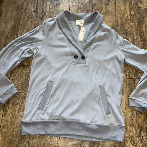 Banana Republic graues Shirt Stretch V-Ausschnitt klassisch Langarm Oberteil Damen Gr. XL - Bild 1 von 6