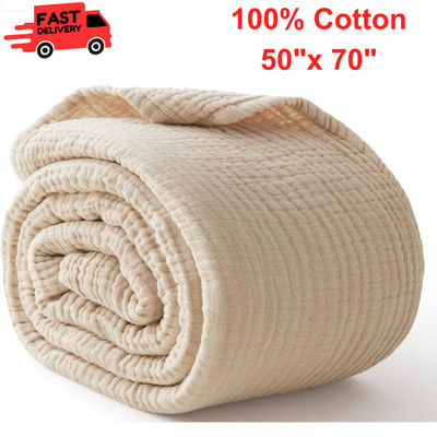100% Cotton Blanket Large 50''x 70'', 6 Layers Muslin Blankets, Soft Throw Blanket