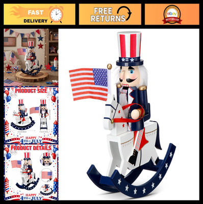 Patriotic Wooden Nutcracker - 4th of July Tabletop Decoration, Red White Blue So