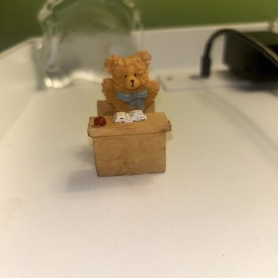 Small cherish teddy like school bear figurine with book and apple 