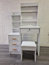 Dressing Table with Stool, Vanity Desk with Shelves and draws Makeup Desk