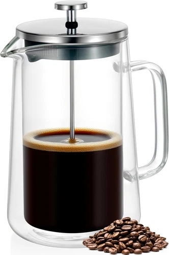 French Press Coffee Maker 34Oz (1 Liter), Doublewall Insulated Borosilicate Glas