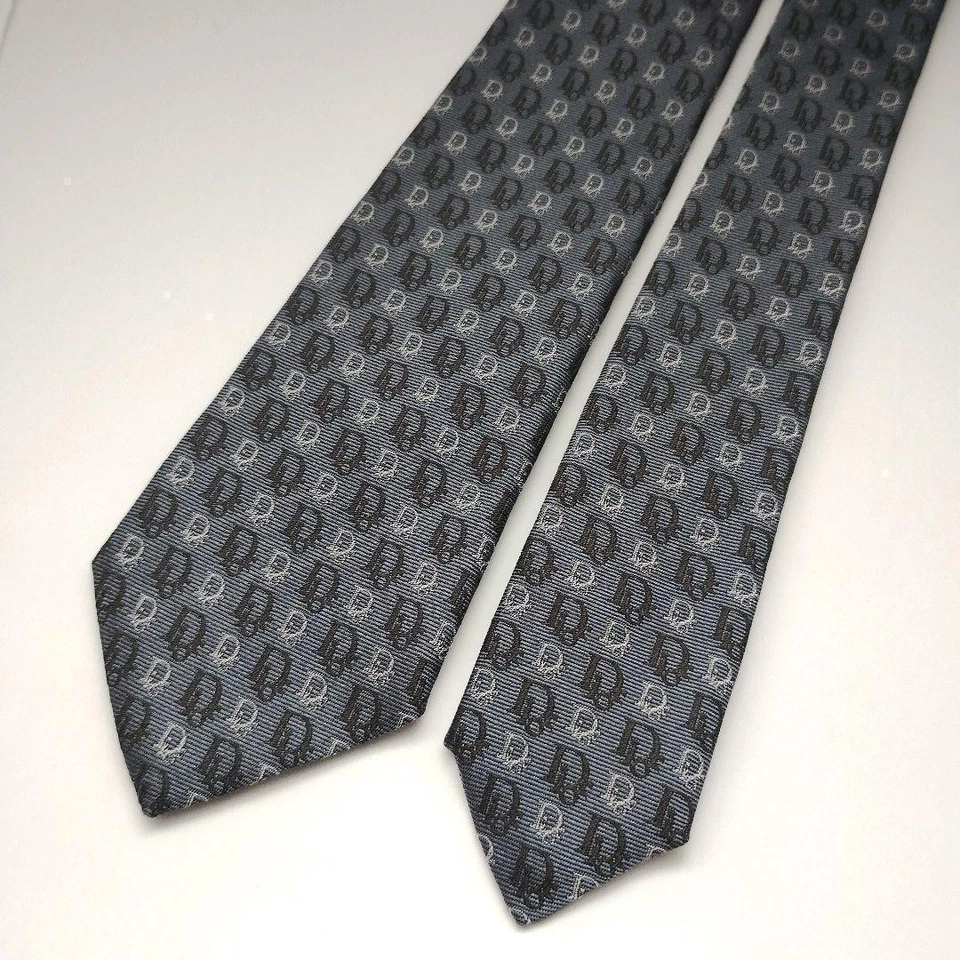 Dior Homme Neck Tie logo trotter gray 100%Silk excellent gift F/S - Image 3 of 4