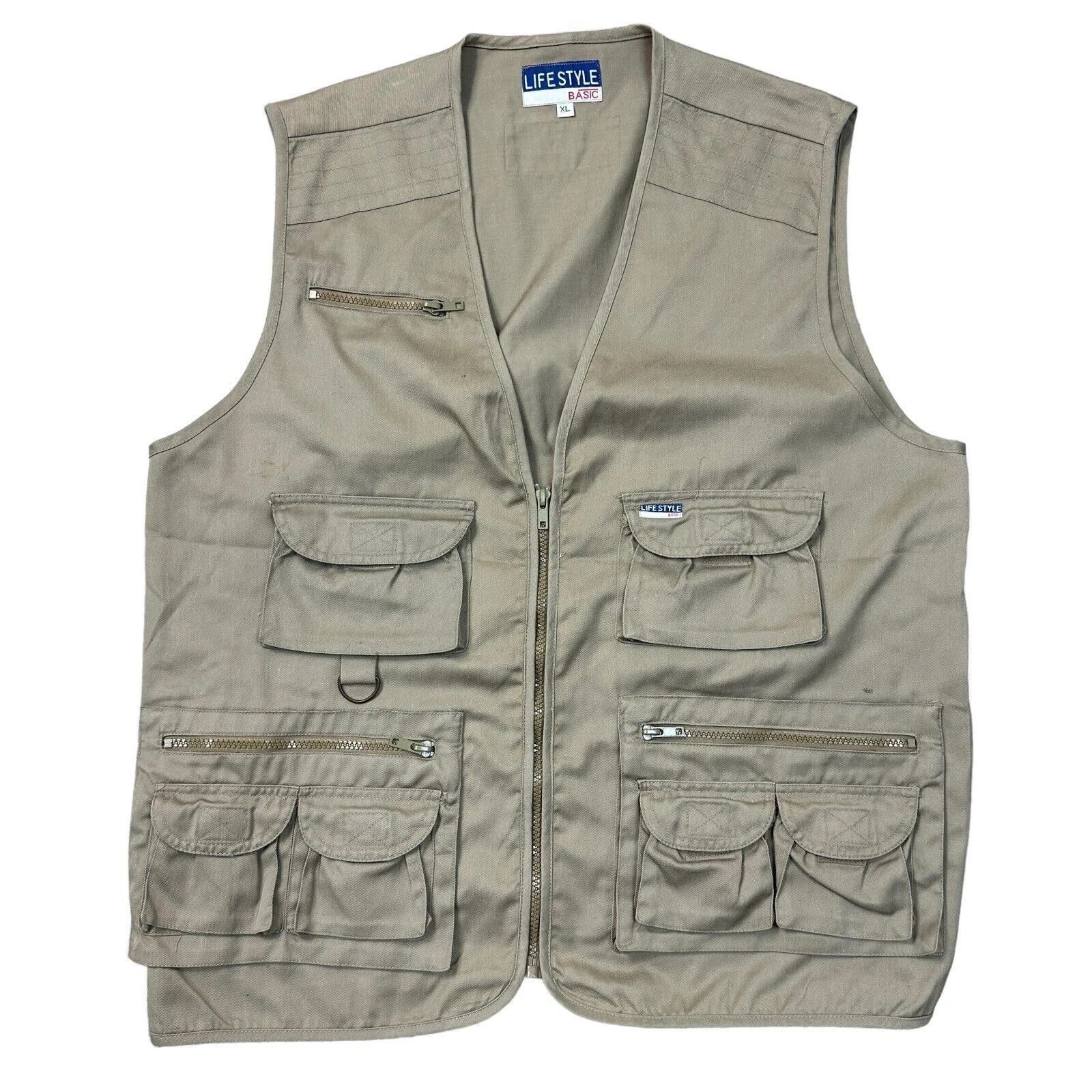 Vintage Beige Gilet Jacket Hunting Fishing Utility Pockets 90s Mens XL