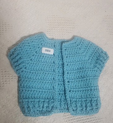 Handmade Crochet Baby Open Cardigan Blue Knit Infant 0-3m Girl Sweater Top 