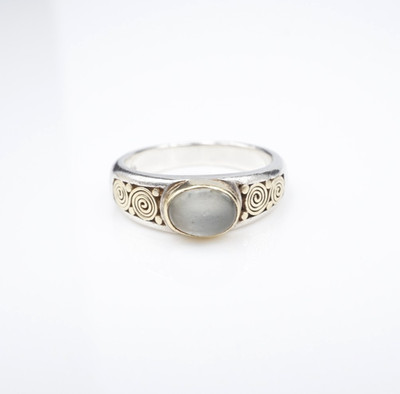 Vintage 2-Tone Mondstein Cabochon Ring Sterlingsilber 18k Gold Gr. 7,75 RS3786