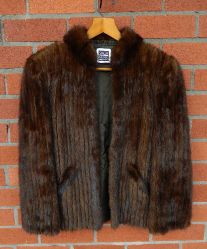 VINTAGE SAGA MINK Brown Real Fur Jacket Coat Small S Dark Brown Plush Luxury EUC