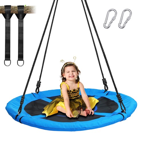40" Round Saucer Tree Swing 900D Oxford Waterproof Max 700Lbs W/ 2 Hanging Ropes - Picture 11 of 34