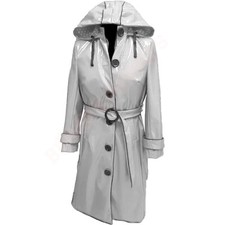 Women Pvc Shiny Leather Hooded Light Weighted Raincoat Stylish Trench Long Coat