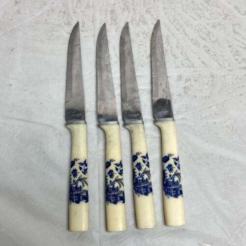 Lot of 4, Hollow Ground Blue Willow Steak Knives 8in - Picture 1 of 10