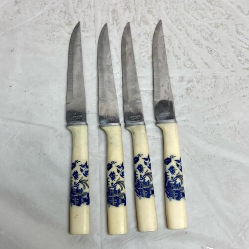 Lot of 4, Hollow Ground Blue Willow Steak Knives 8in - Afbeelding 1 van 10