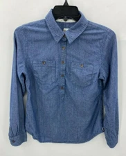 Toms Target Small Womens Small Top Chambray Blue Dot 1/2 Button Pullover 