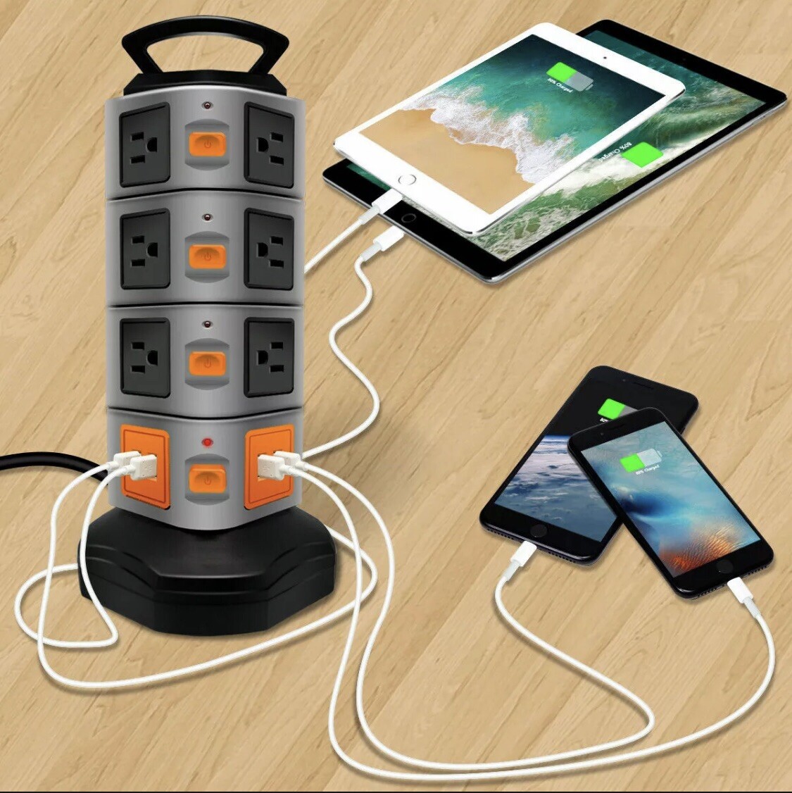 Surge Protector Power Strip 14 Outlets 4 USB/ Rotating Tower/ 6FT Wire Extension-image
