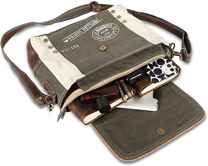 Bandolera para Mujer y Hombre Cuero Reciclado Lona Bolso de Hombro Tote Foto 2 de 4