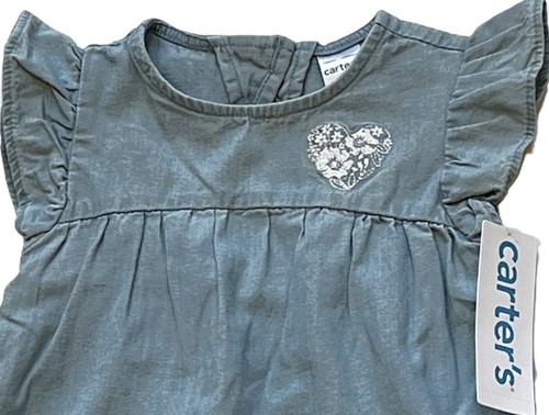 New 1pc Carter's Denim Chambray Sunsuit Romper Outfit Size 12 mo NWT - Picture 2 of 3