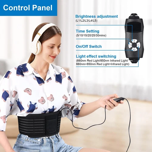 Near Infrared Red Light Therapy 660nm 850nm Waist Wrap Pad Blk Belt Pain Relief - Picture 11 of 13