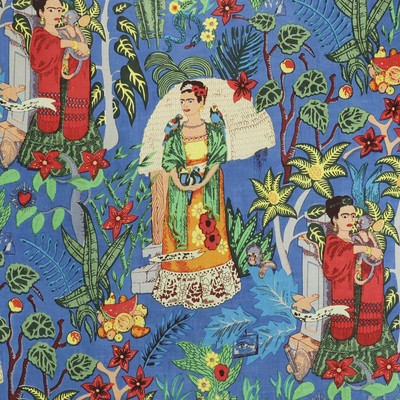 50 Yard Fabric Indian Blue Frida Kahlo Hand Printed Cotton Fabric Sewing Fabrics
