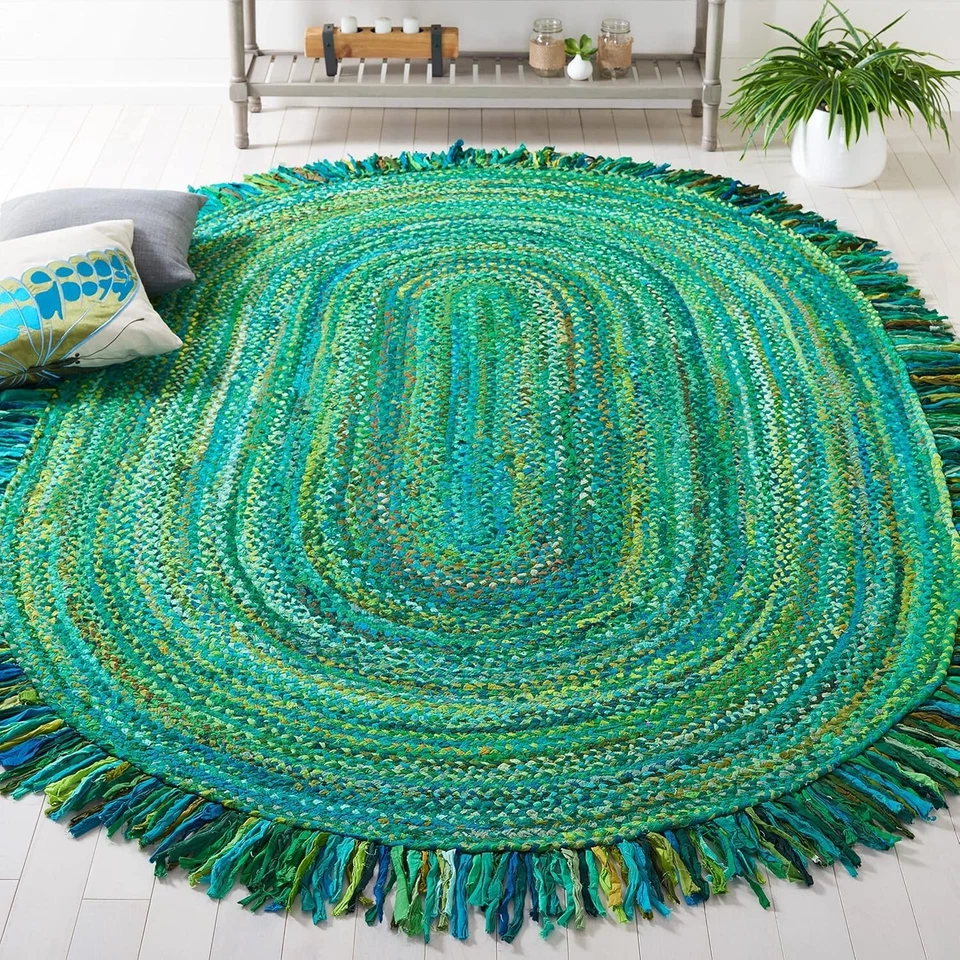 Handmade Modern Woolen Oval Cotton Carpet for Living Room Bedroom - Image 4 of 4