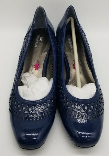 Zapatos de salón planos ROS HOMMERSON Tina azul marino patente arrugada 9,5 estrechos 74029-47 - Imagen 2 de 5