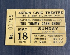 The Tommy Cash Show Concert Ticket Stub 1975 Akron Civic Theatre Ohio