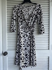 DAVID MEISTER Wrap Dress Brown White Geo Abstract Stretch Polyester $278 Size 6