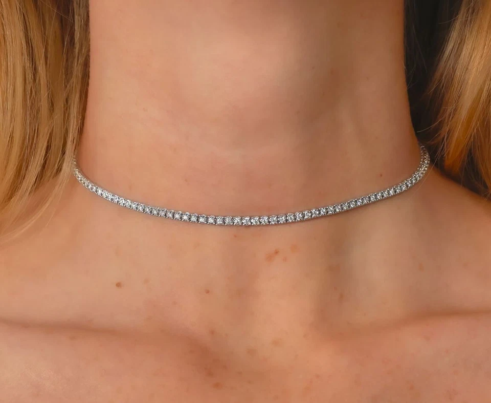 Brazalete de tenis de diamantes o collar gargantilla de oro blanco de 14 quilates desgaste como ambos naturales Foto 2 de 3