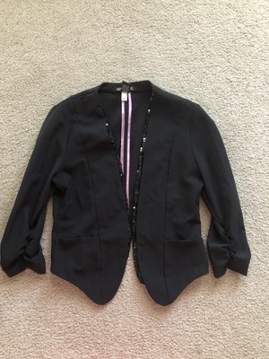 Stoosh L Black Open Front Bling Stretch Blazer Jacket 3 4 Sleeves Ebay