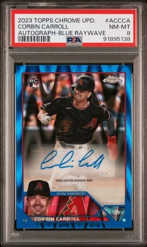 CORBIN CARROLL - 2023 Topps Chrome Update Blue RayWave Auto /150 PSA 8