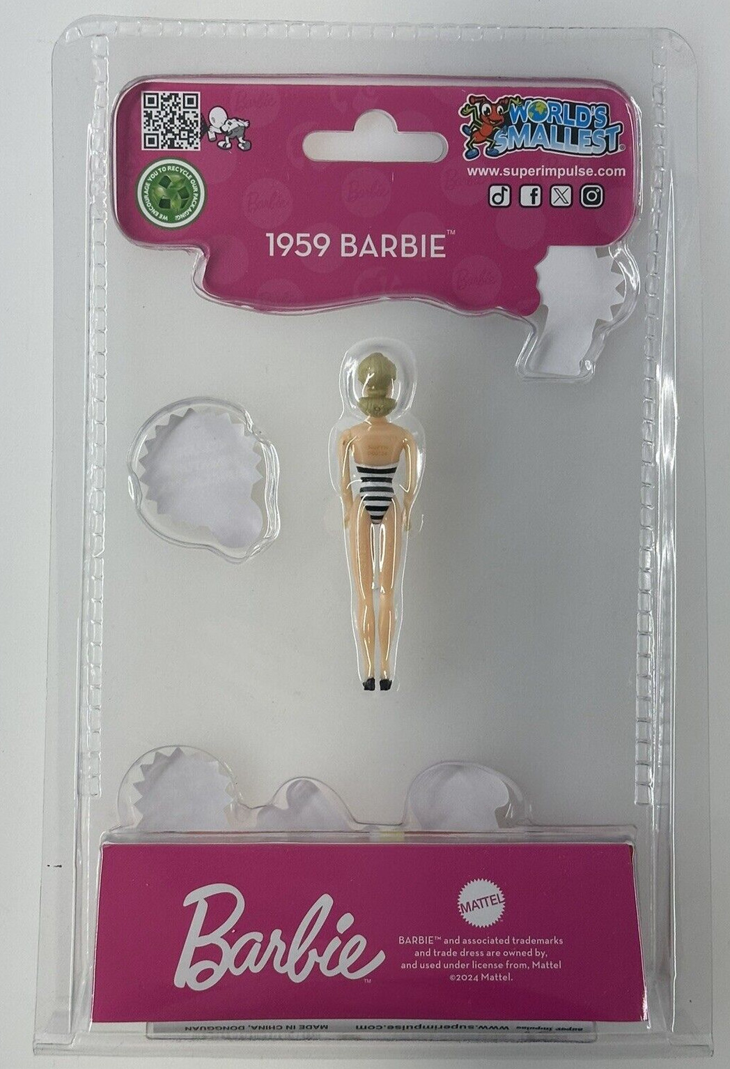 World's Smallest BARBIE DOLL (Classic 1959 Style Barbie) Black/White Swim Suit