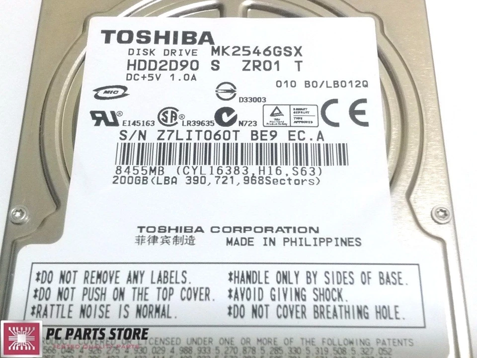 Toshiba 200GB 2.5" MK2546GSX HDD2D90 S ZR01 T G002217A FOR PCB PARTS REPAIR  - Image 2 of 4