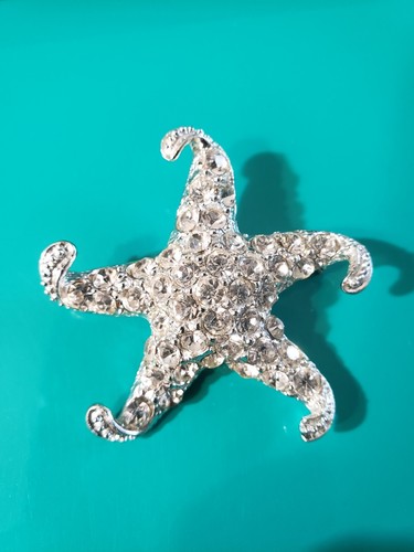 Vintage silberfarbene Strass Seestern Brosche 1,75"