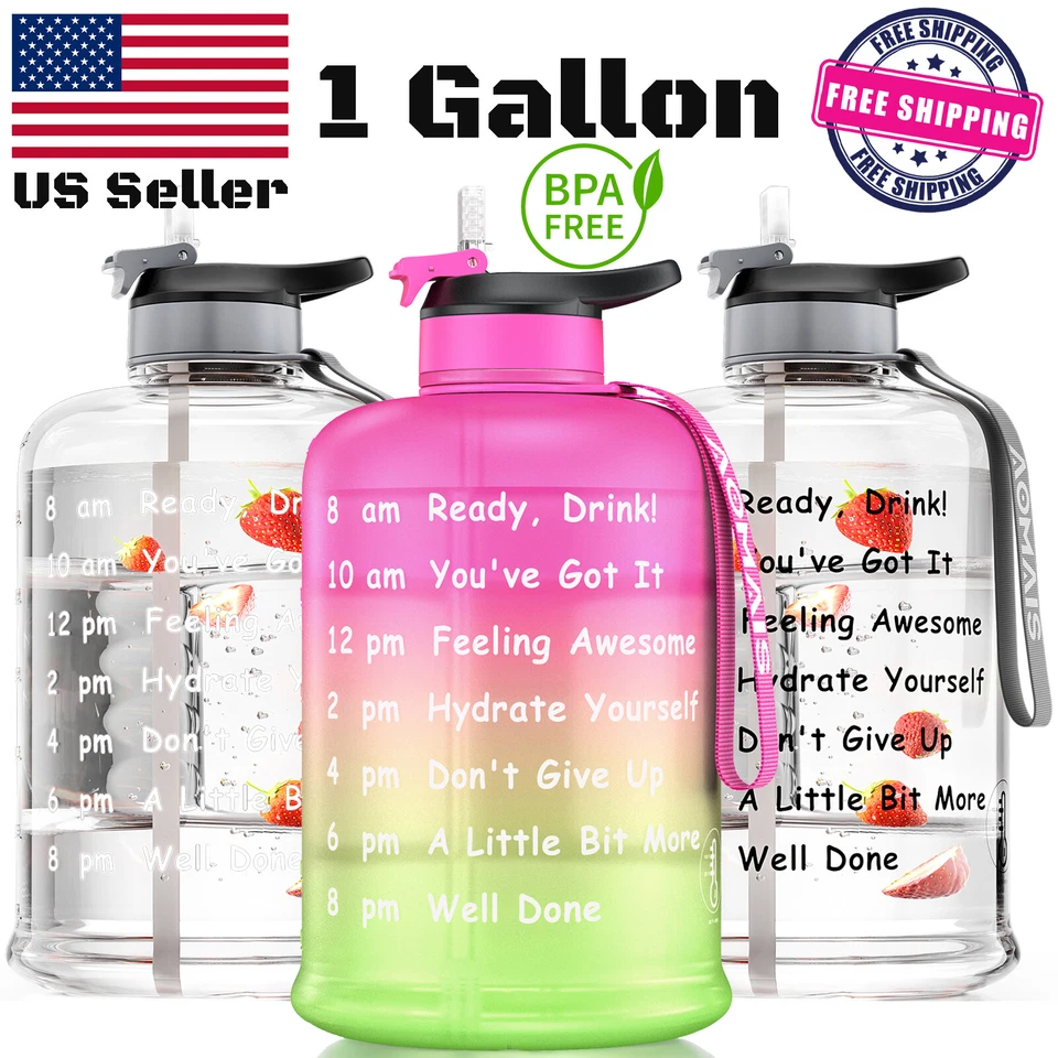 Botella de agua de entrenamiento de gimnasio de 1 galón pajita y marcador de tiempo motivacional sin BPA  Foto 4 de 4