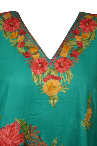 Boho Hippy Kaftan For Womens Kimono Dress Sea Green, Resort wear Lounger L-2X - Picture 3 of 6