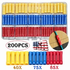 200PCS Cable Wire Connectors Electrical Insulated Straight Butt Crimp Terminals
