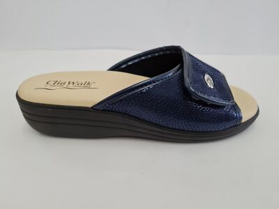 Cliawalk Damen Hausschuhe mit Riemchen und Keilabsatz, Gummizug 31 - BLAU (BLAU)