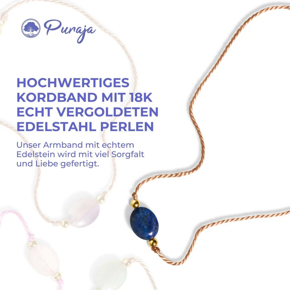 PURAJA Edelstein Armband | Lapislazuli | Mit 18k echt vergoldeten Perlen - Bild 2 von 4