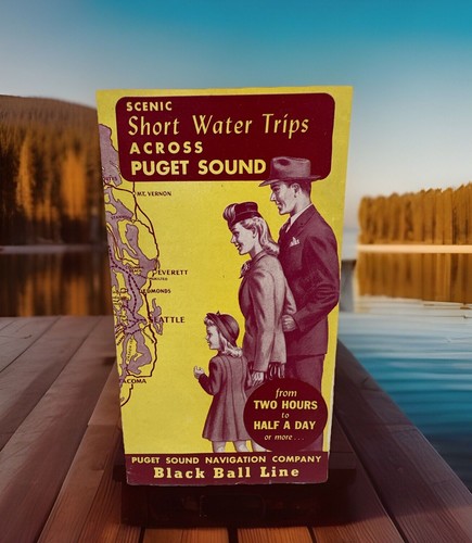 VTG 1946 PUGET Sound FERRY Service Brochure~"BLACK BALL LINE"~Kalakala~