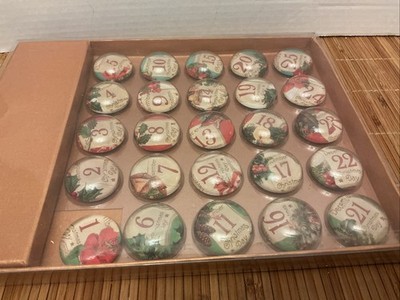 Christmas Advent Calendar Glass Magnets Holiday Refrigerator Magnet 1.5 