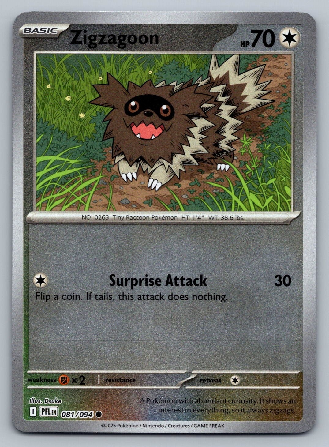 Pokémon TCG Zigzagoon 081/094 Phantasmal Flames Reverse Holo NM
