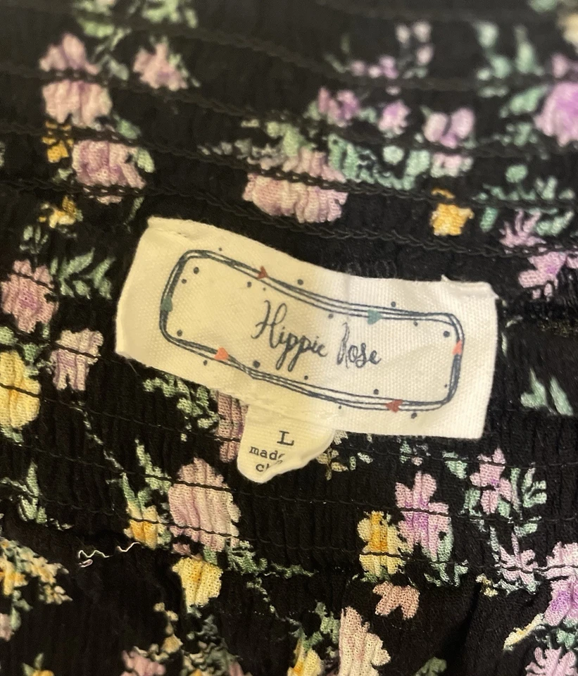 Falda Midi Hippie Rosa Floral Hada Negra Alta-Baja Talla Grande, Boho Caprichoso Foto 3 de 4
